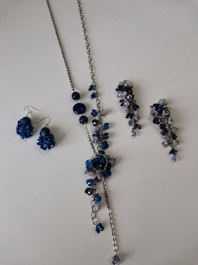 Blue necklace and earrings set